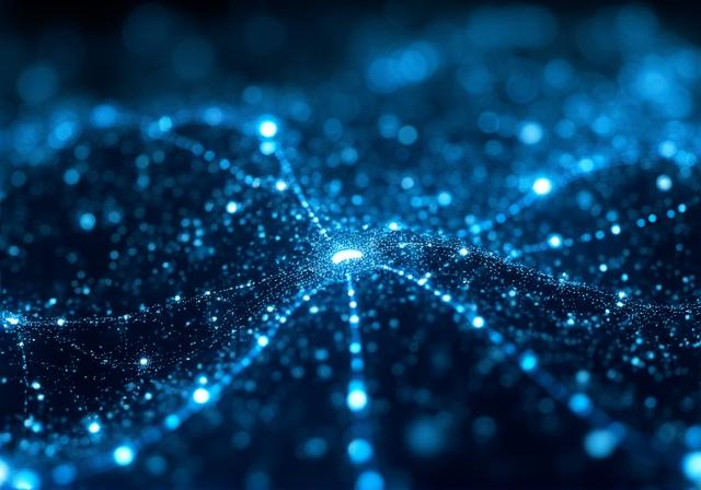 Abstract visualization of a neural network processing business data nodes