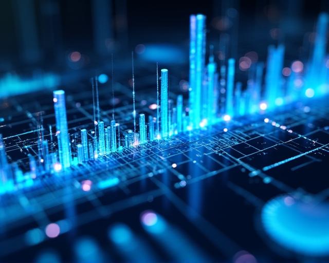 Advanced Business Intelligence dashboard visualization with neon data points