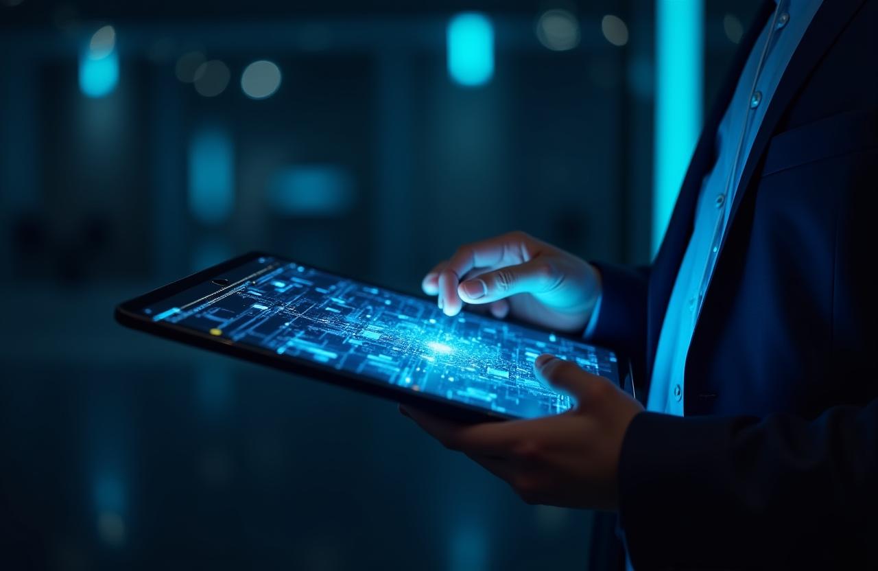 Futuristic business intelligence dashboard showing predictive growth charts