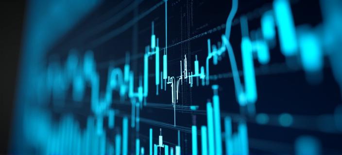 Data visualization showing predicted vs actual retail trends with neon highlights